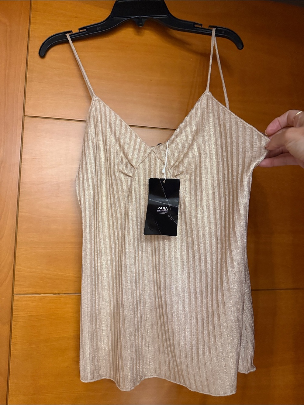 ZARA Striped Metallic Ivory Spaghetti Strap Cami